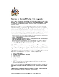 The Role of Clerk of Works / Site Inspector