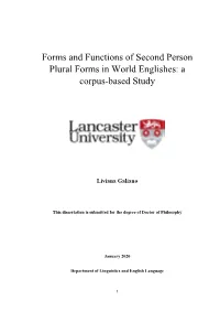 Forms and Functions of Second Person Plural Forms in World Englishes: a Corpus-Based Study