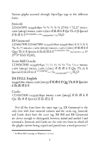 Junicode 1234567890 ¼ ½ ¾ ⅜ ⅝ 27/64 ⅟7⒉27 (Smcp) C2sc Ff Ffi Ffl Fi Fl