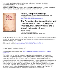 The Formation, Institutionalization and Consolidation of the LTTE
