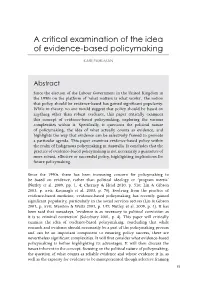 A Critical Examination of the Idea of Evidence‑Based Policymaking