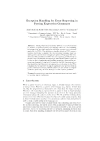 Exception Handling for Error Reporting in Parsing Expression Grammars