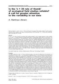 Is the 'N = 30 Rule of Thumb' of Ecological Field Studies Reliable? a Call for Greater Attention to the Variability in Our Data