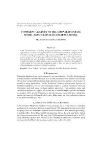 Comparative Study O. Relational Database Model and Multivalue Database Model