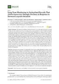 Long Term Monitoring in Switzerland Reveals That Adalia Bipunctata Strongly Declines in Response to Harmonia Axyridis Invasion