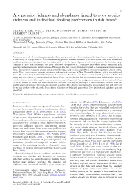 Are Parasite Richness and Abundance Linked to Prey Species Richness and Individual Feeding Preferences in ﬁsh Hosts?