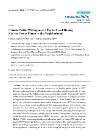 Chinese Public Willingness to Pay to Avoid Having Nuclear Power Plants in the Neighborhood