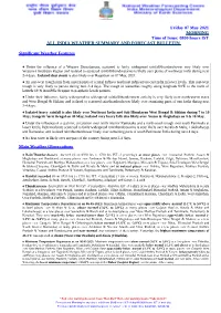 Friday 07 May 2021 MORNING Time of Issue: 0800 Hours IST ALL INDIA WEATHER SUMMARY and FORECAST BULLETIN