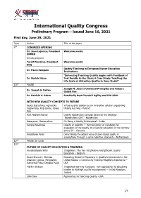 International Quality Congress Preliminary Program – Issued June 16, 2021 First Day, June 29, 2021