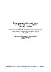 Mass Spectrometric Measurement of Helium Isotopes and Tritium in Water Samples