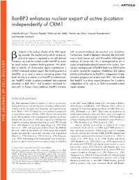 Ranbp3 Enhances Nuclear Export of Active ß-Catenin