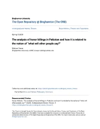 The Analysis of Honor Killings in Pakistan and How It Is Related to the Notion of “What Will Other People Say?"