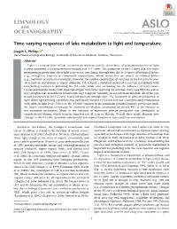 Time‐Varying Responses of Lake Metabolism to Light and Temperature