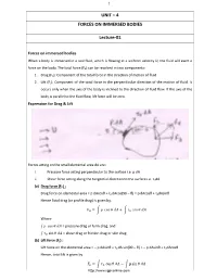 UNIT – 4 FORCES on IMMERSED BODIES Lecture-01