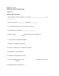 Hths 2231 - Lab 9 Endocrine System Pathophysiology