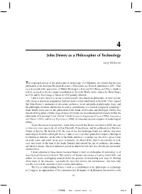 John Dewey As a Philosopher of Technology