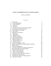 Notes on Representations of Finite Groups