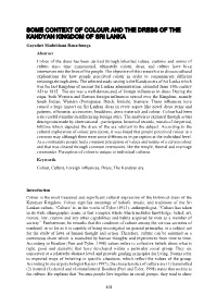 Some Context of Colour and the Dress of the Kandyan
