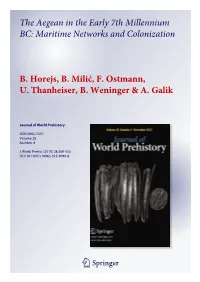The Aegean in the Early 7Th Millennium BC: Maritime Networks and Colonization