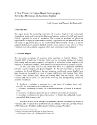 A New Venture in Corpus-Based Lexicography: Towards a Dictionary of Academic English