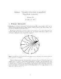 Seminar: ”Geometry Structures on Manifolds” Hyperbolic Geometry