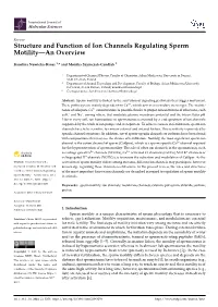 Structure and Function of Ion Channels Regulating Sperm Motility—An Overview