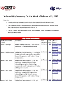 Vulnerability Summary for the Week of February 13, 2017