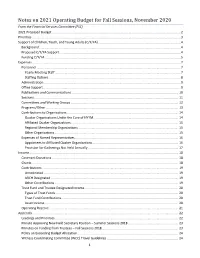 Notes on 2021 Operating Budget for Fall Sessions, November 2020 from the Financial Services Committee (FSC) 2021 Proposed Budget