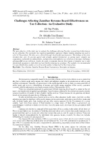Challenges Affecting Zanzibar Revenue Board Effectiveness on Tax Collection: an Evaluative Study