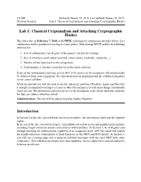 Lab 1: Classical Cryptanalysis and Attacking Cryptographic Hashes