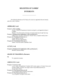 Register of Lords' Interests