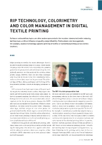 Rip Technology, Colorimetry and Color Management in Digital Textile Printing