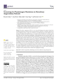 Screening for Plasminogen Mutations in Hereditary Angioedema Patients
