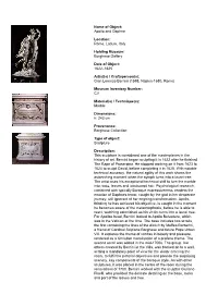 Name of Object: Apollo and Daphne Location: Rome, Italy Holding