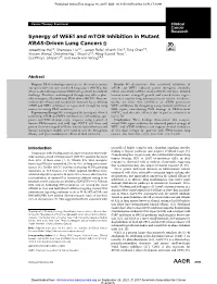 Synergy of WEE1 and Mtor Inhibition in Mutant KRAS-Driven