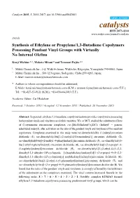 Synthesis of Ethylene Or Propylene/1, 3-Butadiene Copolymers