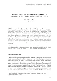 What Lists of Subscribers Can Tell Us the Cases of Giacob Basevi Cervetto’S Opp