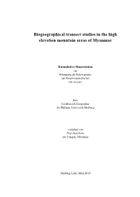 Biogeographical Transect Studies in the High Elevation Mountain Areas of Myanmar