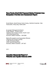 Race Rocks (Xwayen) Proposed Marine Protected Area Ecosystem Overview and Assessment Report Canadian Manuscript Report of Fisher