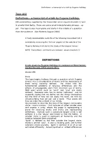 Tape 402 Definitions – a Transcript of a Talk by Eugene Halliday