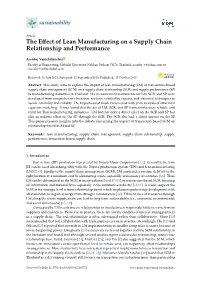 The Effect of Lean Manufacturing on a Supply Chain Relationship And