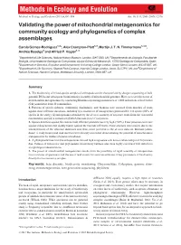 Validating the Power of Mitochondrial Metagenomics for Community Ecology and Phylogenetics of Complex Assemblages