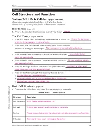 Chapter 7 Cell Structure and Function, TE