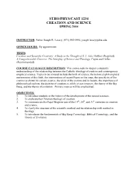 Creation and Science Spring 2016