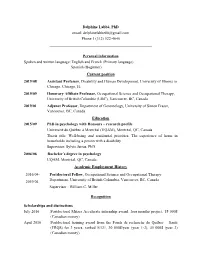 Delphine Labbé, Phd Email: Delphinelabbe80@Gmail.Com Phone:1 (312) 522-4640 ______