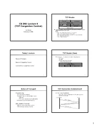 TCP Congestion Control) Checksum Urgent Pointer Options (Variable)