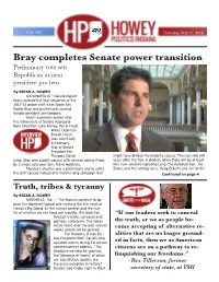 Bray Completes Senate Power Transition Preliminary Vote Sets Republican As Next President Pro Tem by BRIAN A