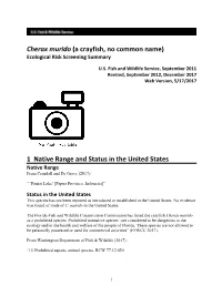 Cherax Murido (A Crayfish, No Common Name) Ecological Risk Screening Summary