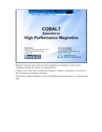 Cobalt – Essential to High Performance Magnetics
