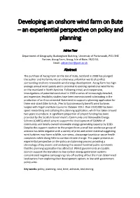 Developing an Onshore Wind Farm on Bute – an Experiential Perspective on Policy and Planning
